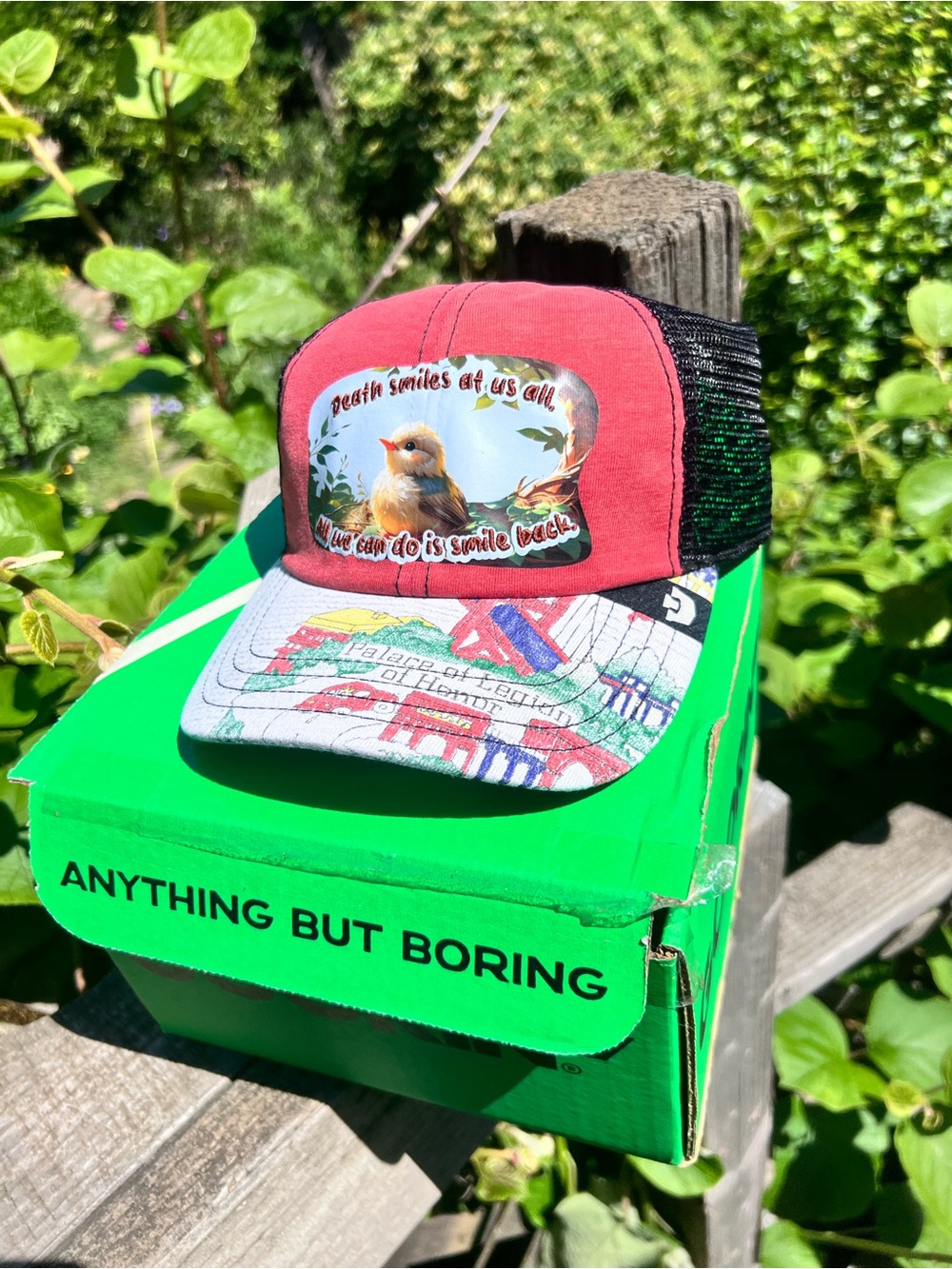 Goorin Bros Red and Black Trucker Hat with Multicolor Brim